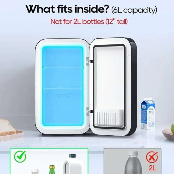 Mini Fridge, 6 Liter/8 Can Small Fridge for Bedroom, Car, Office & Dorm - NEW - Picture 6 of 8